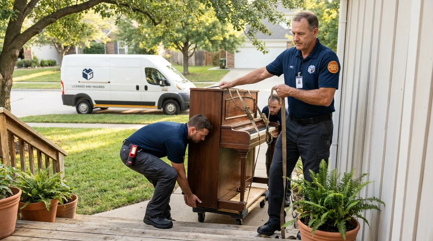 Licensed piano movers securing grand piano in Allendale, SC