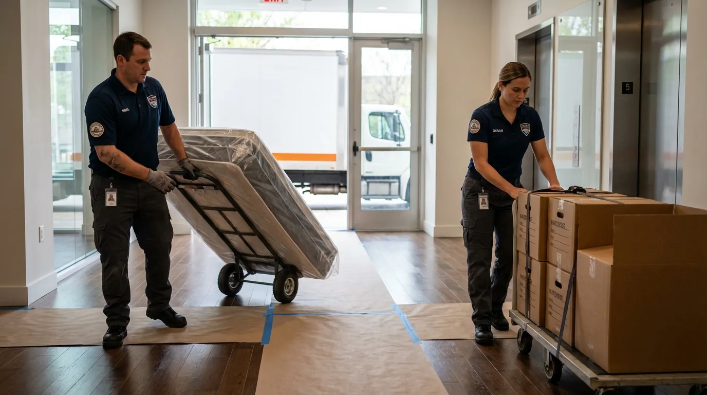 Professional apartment movers loading elevator in Allendale, SC