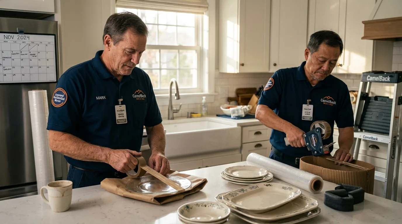 Professional crew packing kitchen dishware in Allendale, SC